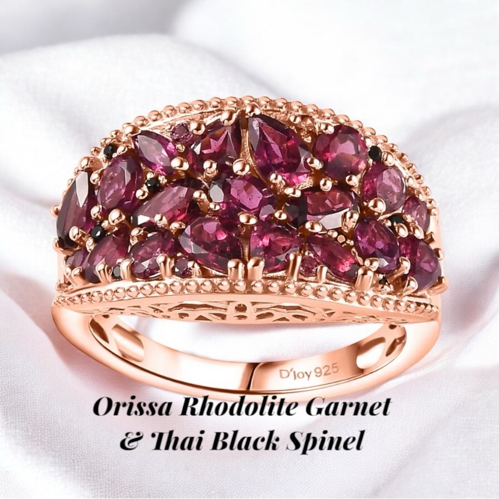 Orissa Rhodolite Garnet & Black Spinel Ring Vermeil Rose Gold/ Sterling Silver